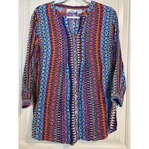 Back in the Saddle Womens oversized relaxed colorful tunic blouse button up M
